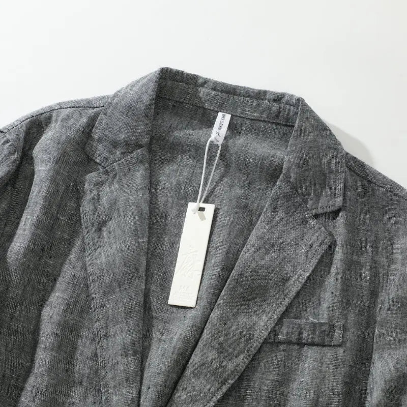 Blazer de Linho Puro - Blazer Masculino Elegante para Eventos ao Ar Livre, Casual, de Alta Qualidade, Tendência para Negócios, Casamentos, Estilo Fino de Cor Pura para Cavalheiros