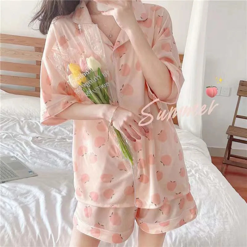 Olá kitty meninas bonito pijamas conjuntos de camisola solta dos desenhos animados macio manga curta topos shorts doce roupas femininas pijamas verão