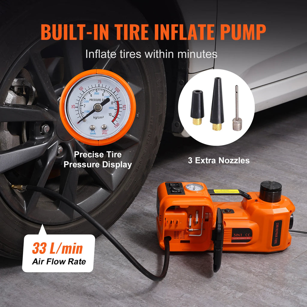 SucceBuy 5T Gato Hidráulico para Carro Elétrico com Chave de Impacto Elétrica Bomba Inflável Embutida, Luz LED para Caminhão Sedan SUV