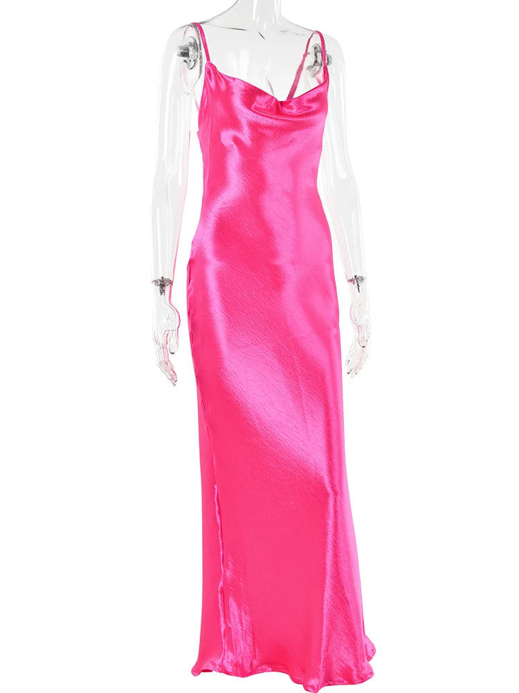 Vestido Longo JULISSA MO Sexy com Alças Finas e Costas Abertas, Vestido de Noite em Cetim com Amarração, Vestido de Festa Elegante Justo ao Corpo 2026