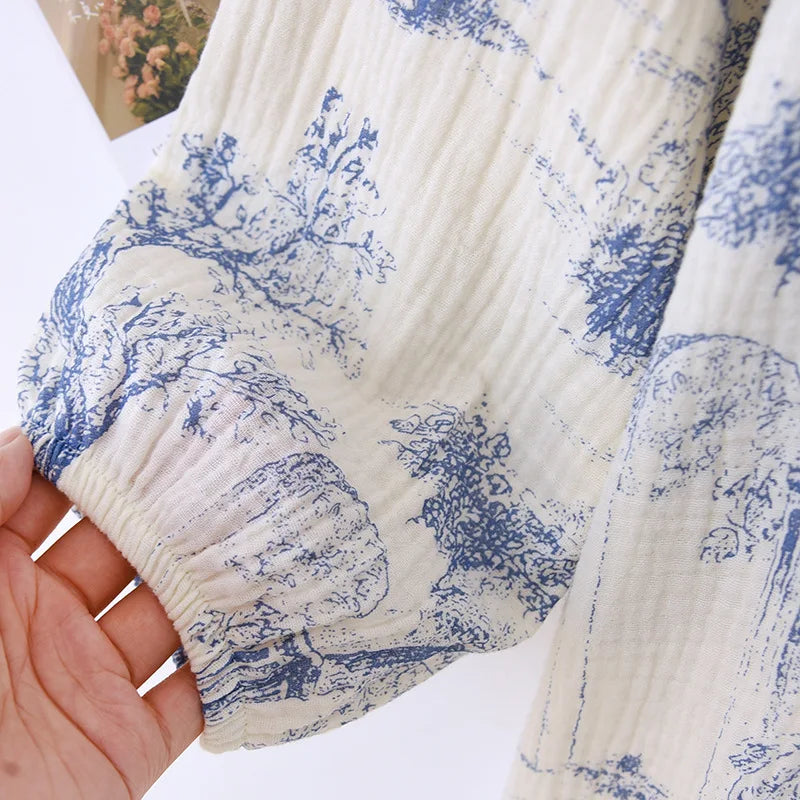 Manga longa algodão jardim secreto impressão com decote em v vestido de dormir para mulheres sleepwear respirável comprimento médio dormir camisolas