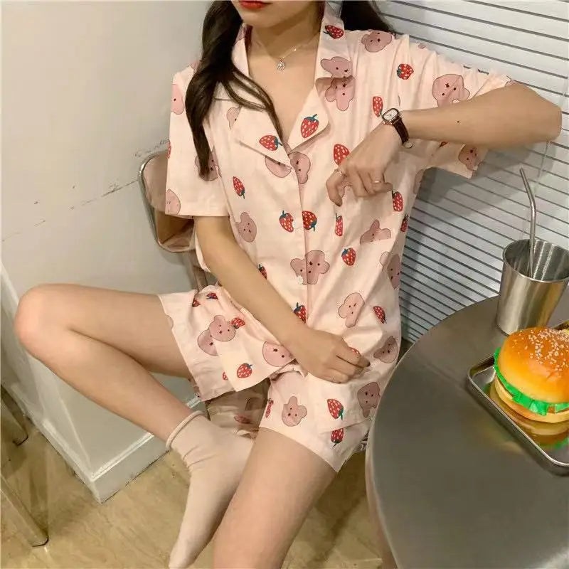 Olá kitty meninas bonito pijamas conjuntos de camisola solta dos desenhos animados macio manga curta topos shorts doce roupas femininas pijamas verão