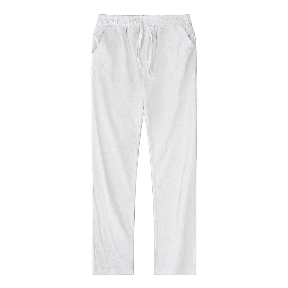 Calças de linho de algodão masculino outono novo respirável cor sólida calças de linho fitness streetwear S-3XL