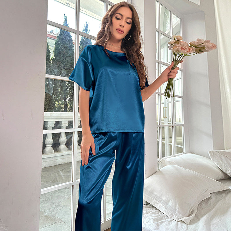 Pijamas de seda para mulheres casa terno de manga curta calças compridas pijama duas peças conjunto cetim pijamas pijamas mujer loungewear