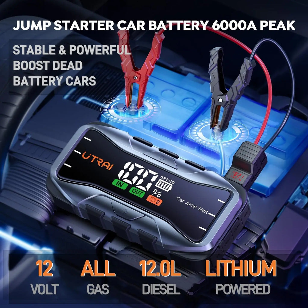UTRAI 27000mAh Car Jump Starter Power Bank 6000A Car Booster Auto Dispositivo de partida de emergência Jump Start para gasolina diesel