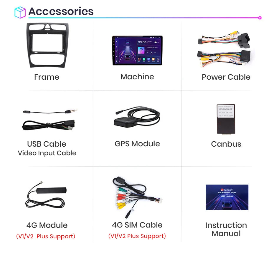Junsun carplay android auto rádio do carro para mercedes benz classe c w203 c200 c320 c350 clk w209 2000-2005 multimídia inteligente 4g