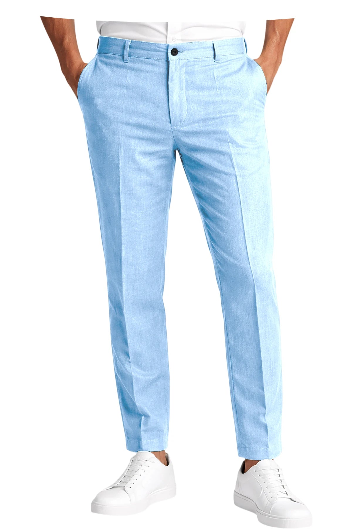 Calças Masculinas Premium em Mistura de Linho, Leves, Slim Fit, Resistentes a Rugas, para Escritório, Verão, Casual e Formal