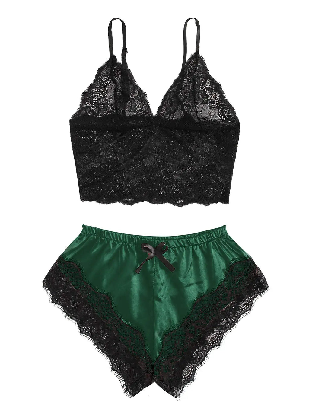 Conjunto de pijama de renda sexy feminino, 2 peças, bralette transparente, top e shorts, roupa de dormir respirável, plus size, lingerie de verão