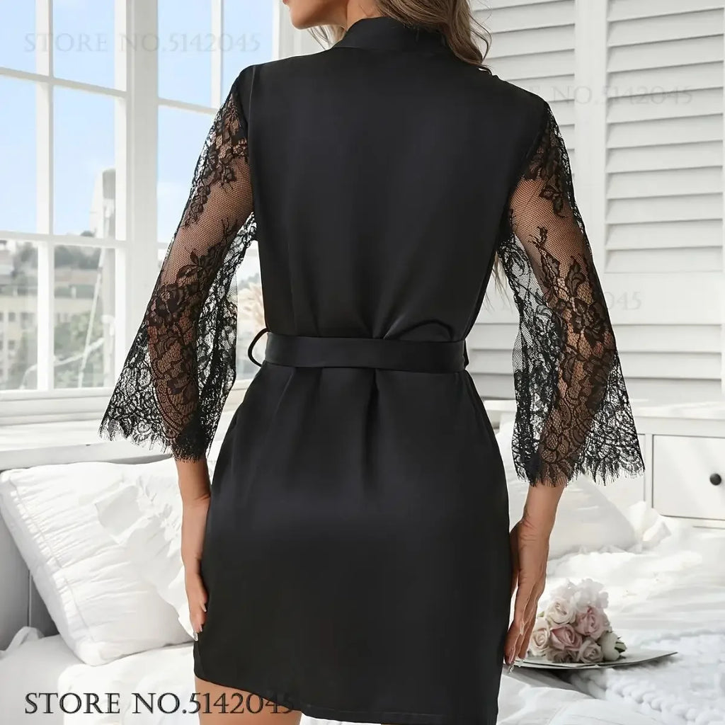 Noiva dama de honra casamento robe camisola primavera verão feminino sleepwear casa vestido retalhos rendas kimono roupão vestido loungewear