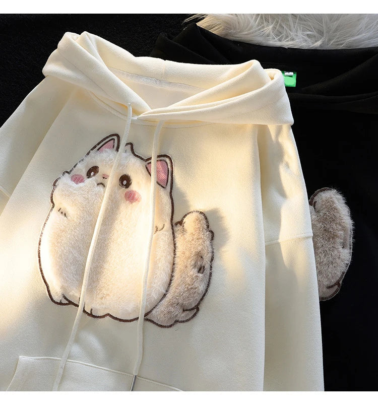 2025 primavera outono feminino casais roupas dos desenhos animados bordado adorável 3d gato impressão pulôver hoodies moletom feminino casaco com capuz