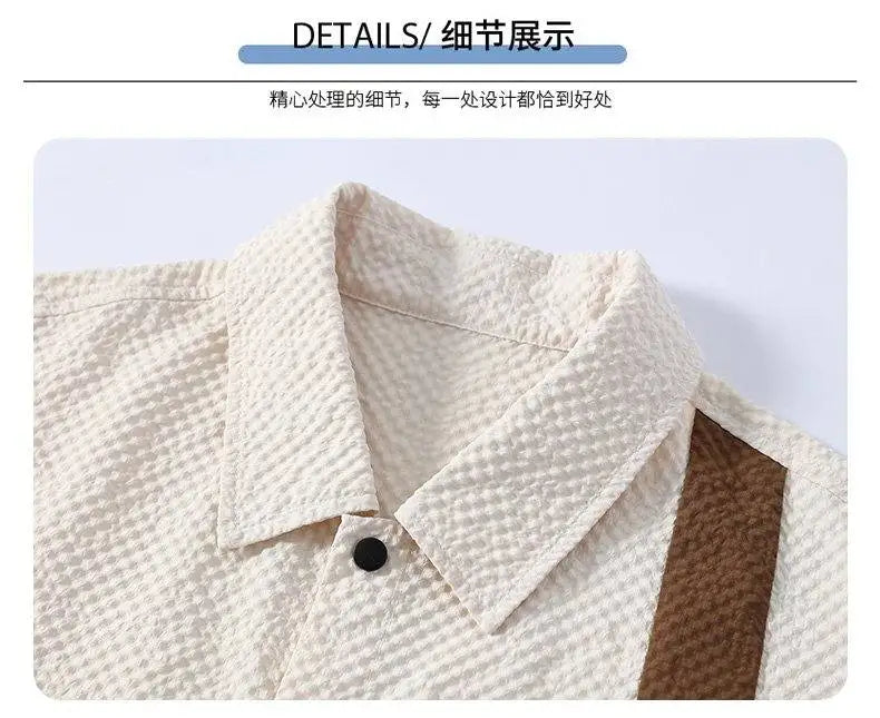 Conjunto Casual Masculino de Linho e Algodão, Camisa de Manga Curta com Colarinho e Calças Largas, Traje de Verão com Bordado Floral