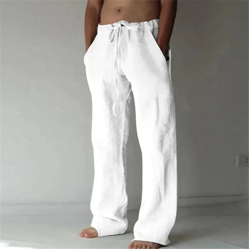Calças de linho de algodão masculino outono novo respirável cor sólida calças de linho fitness streetwear S-4XL