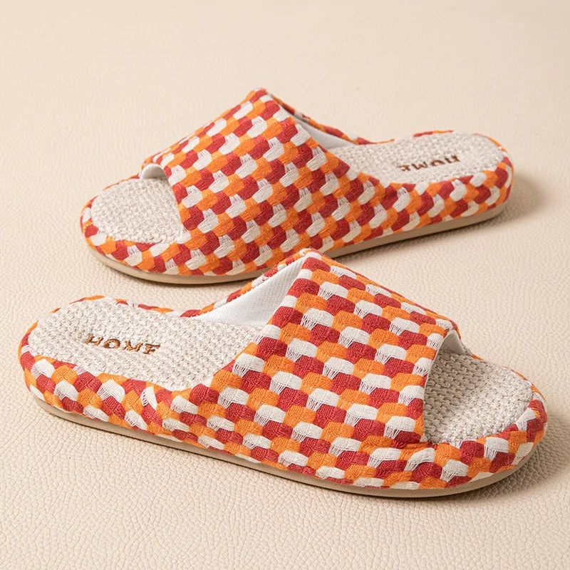 Chinelos de Plataforma de Linho para Mulheres, Coloridos e Fashion, Sapatos de Designer de Verão, Novos Chinelos Abertos para Uso Interno, Macios e Antiderrapantes, Unissex