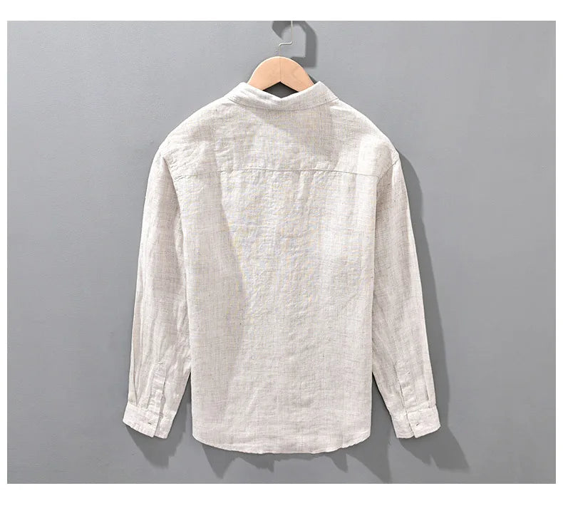 Camisa de linho respirável masculina, Top manga comprida, encaixe solto, Roupa extragrande, coreano sazonal