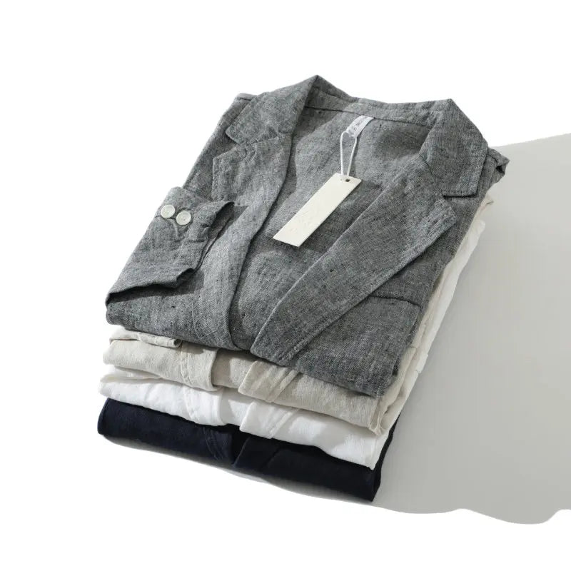 Blazer de Linho Puro - Blazer Masculino Elegante para Eventos ao Ar Livre, Casual, de Alta Qualidade, Tendência para Negócios, Casamentos, Estilo Fino de Cor Pura para Cavalheiros