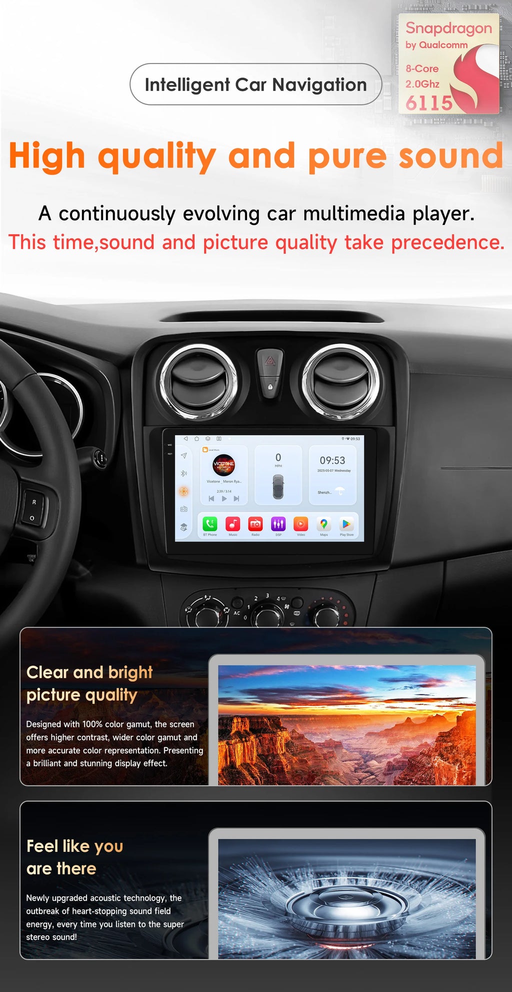 Rádio Android Auto Hizpo para Renault Logan 2 2012-2019 Sandero 2 2014-2019 4G Multimídia Automotiva GPS 2 din Estéreo CarPlay WIFI DSP