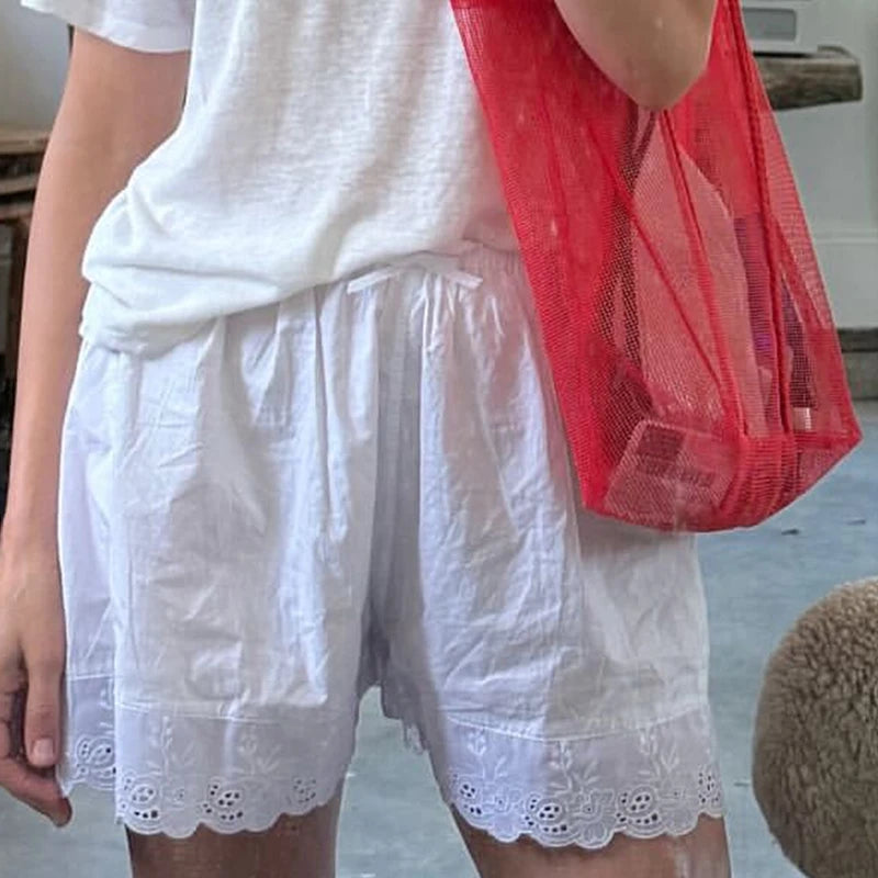 Mais bonito renda guarnição pijama boxer shorts para mulheres pjs bottoms cintura elástica ilhó perna larga lounge shorts y2k fairycore sleepwear