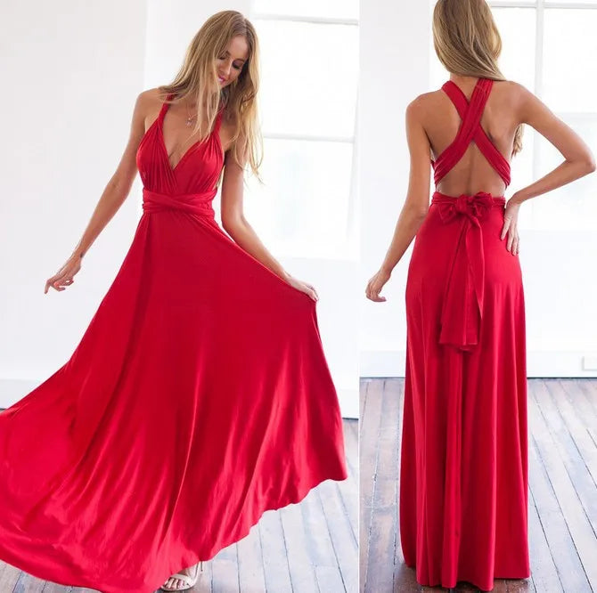 Vestido Maxi Club Boho para mulheres, bandagem vermelha, vestido de festa longo, madrinhas multiway, robe infinito conversível, sexy