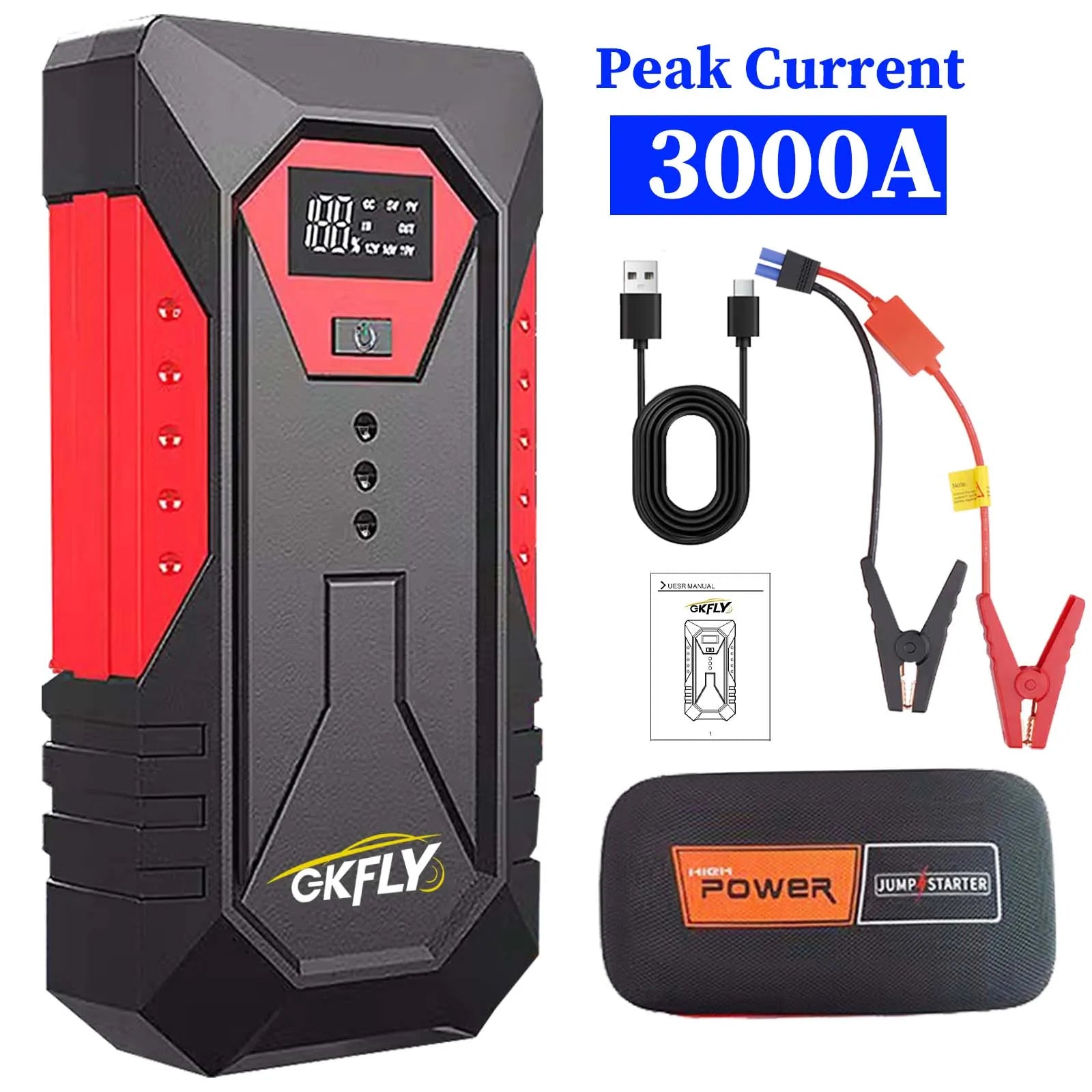 GKFLY 4000A/8000A Iniciador de Carro 12V, Banco de Energia Portátil, Dispositivo de Partida, Auxiliar de Bateria para Carros a Gasolina/Diesel 5L/3L