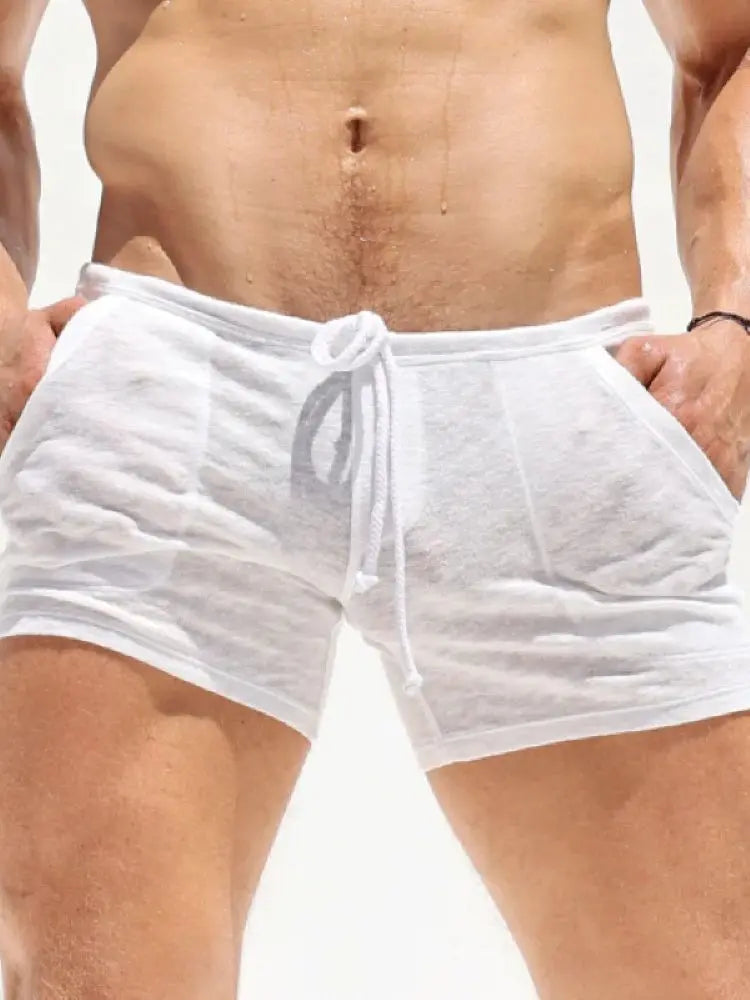 Calções masculinos leves de malha de bambu para casa verão confortável lounge pijamas cintura elástica casual respirável pijama macio