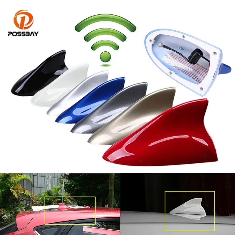 Possbay universal barbatana de tubarão do carro antena telhado decorativa fm am amplificador sinal para qashqai hyundai i20 kia ford bmw vw mazda 3