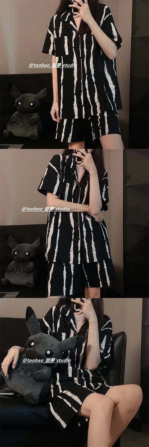 Olá kitty meninas bonito pijamas conjuntos de camisola solta dos desenhos animados macio manga curta topos shorts doce roupas femininas pijamas verão