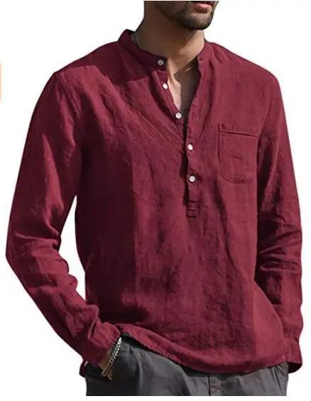 Camisa de linho respirável masculina, confortável, cor sólida, manga comprida, solta, Harajuku, blusa casual, camisa havaiana, breve, 2022