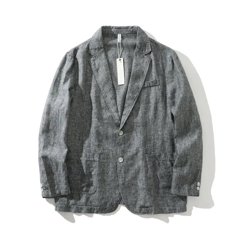 Blazer de Linho Puro - Blazer Masculino Elegante para Eventos ao Ar Livre, Casual, de Alta Qualidade, Tendência para Negócios, Casamentos, Estilo Fino de Cor Pura para Cavalheiros