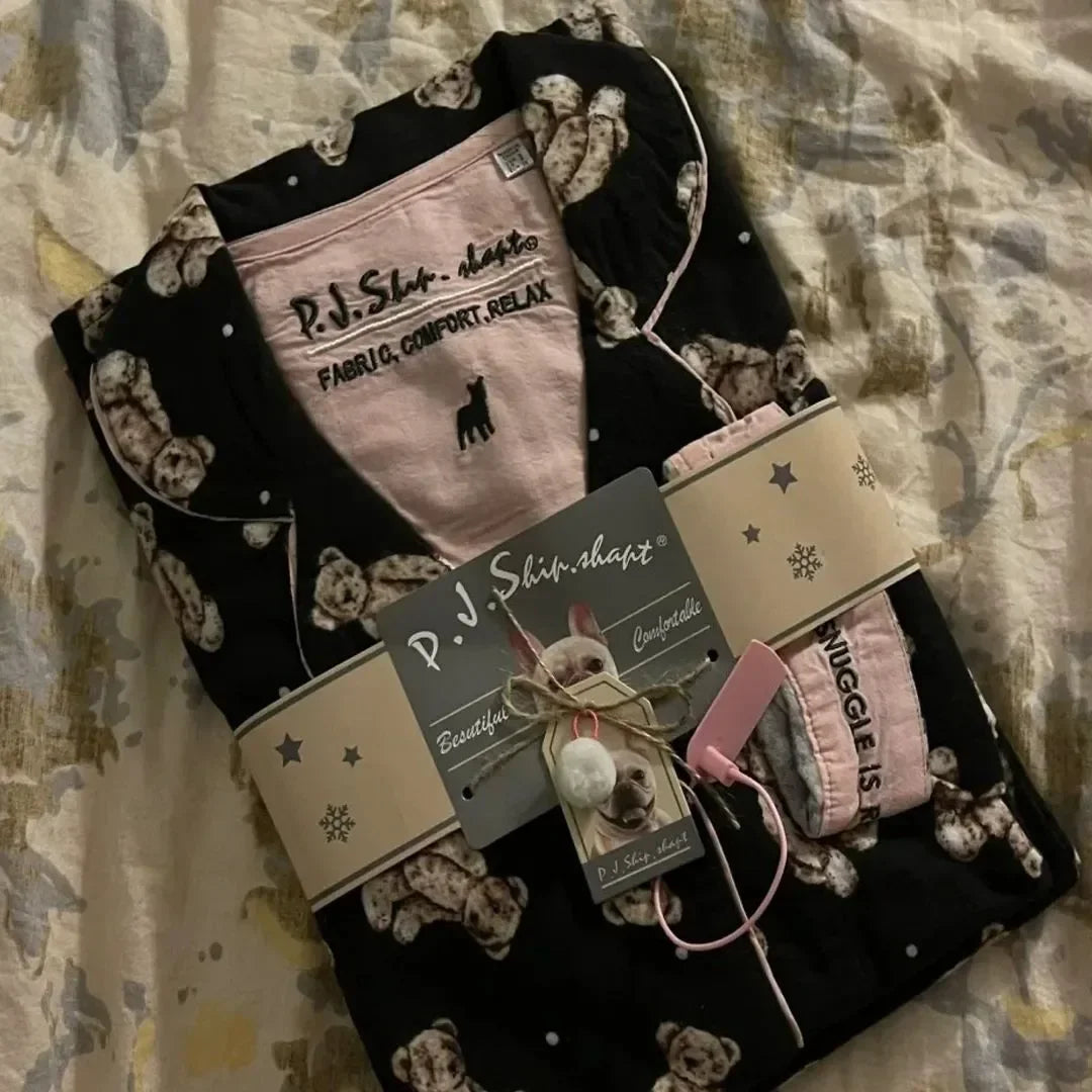 Pijama de algodão macio conjunto de pijamas femininos bonito dos desenhos animados pijamas impressão pijamas elegantes calças superiores 2 pçs femme nightwear loungewear