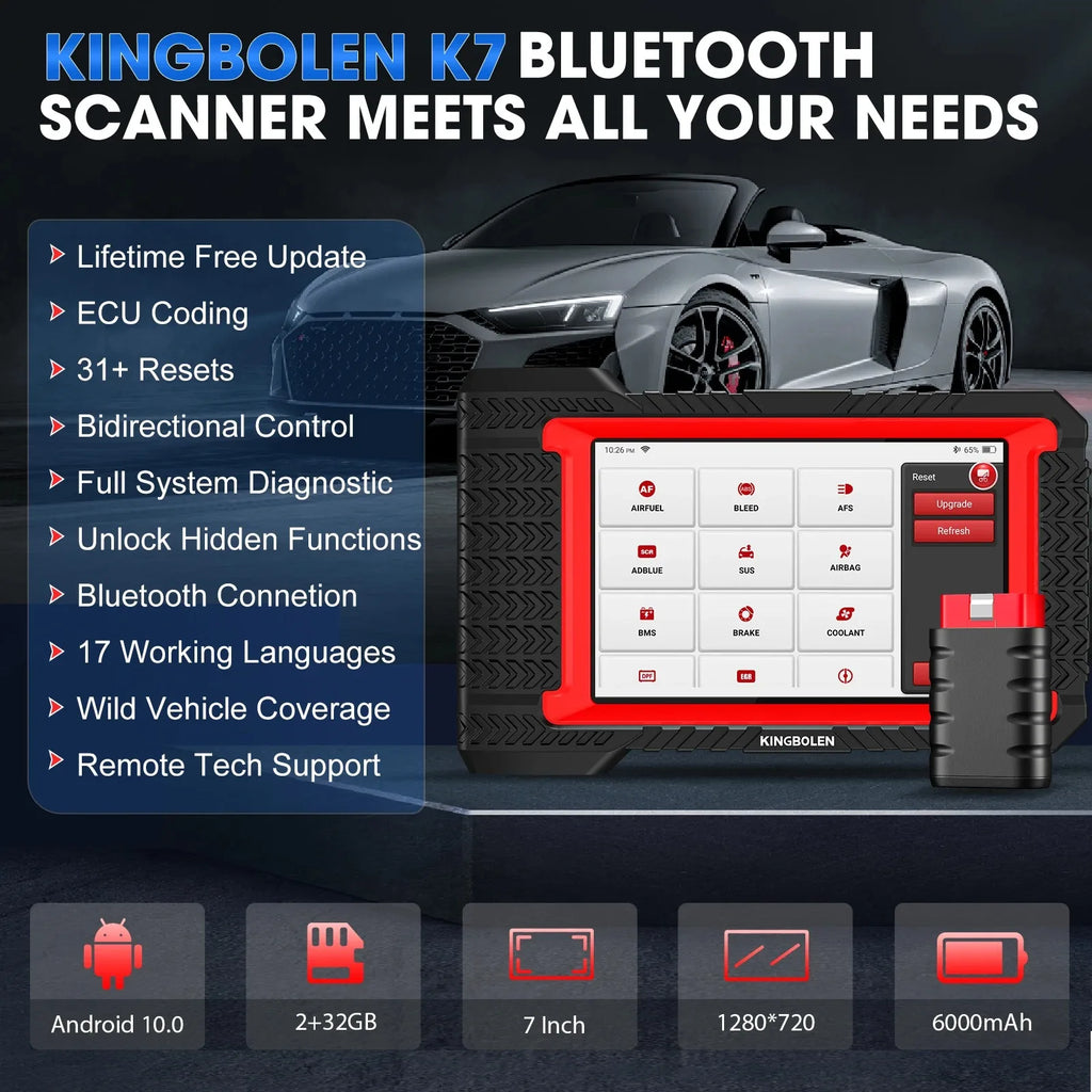 Atualização vitalícia gratuita KINGBOLEN K7 ALL System Ferramentas de diagnóstico de carro português Codificação ECU Teste ativo 28 reinicializações Scanner OBD PK LAUNCH X431 CRP919E BT