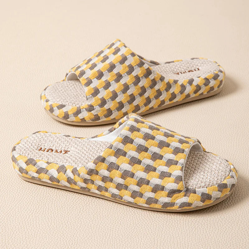 Chinelos de Plataforma de Linho para Mulheres, Coloridos e Fashion, Sapatos de Designer de Verão, Novos Chinelos Abertos para Uso Interno, Macios e Antiderrapantes, Unissex