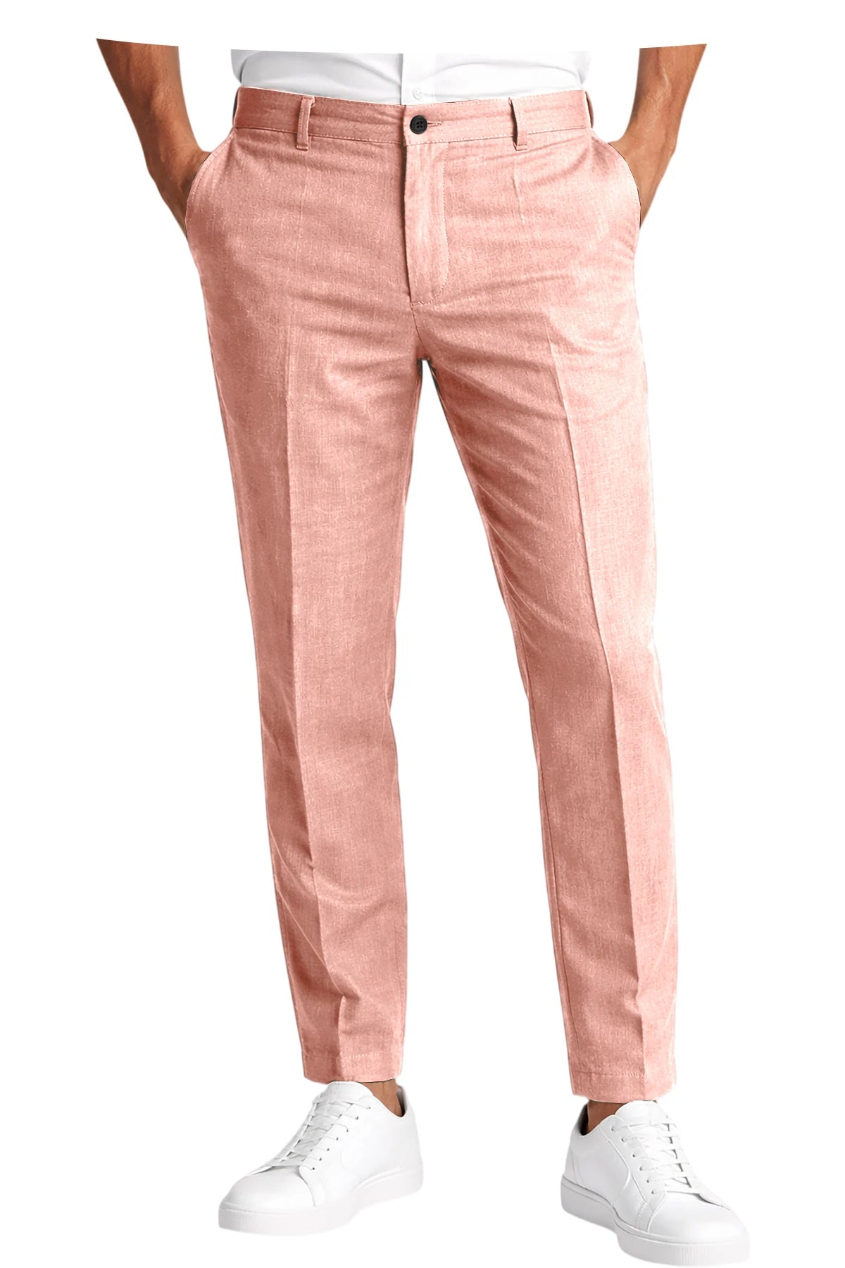 Calças Masculinas Premium em Mistura de Linho, Leves, Slim Fit, Resistentes a Rugas, para Escritório, Verão, Casual e Formal