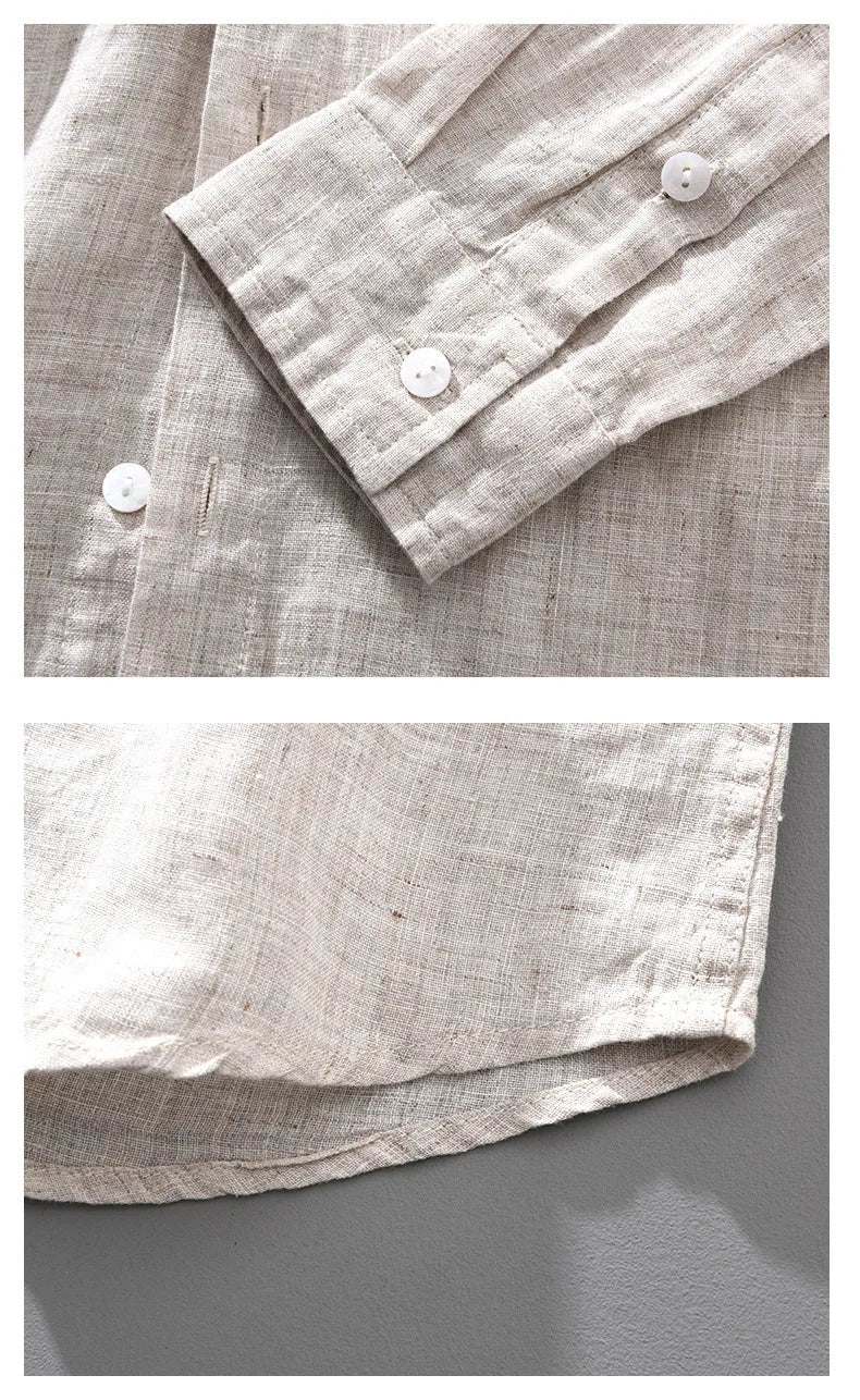 Camisa de linho respirável masculina, Top manga comprida, encaixe solto, Roupa extragrande, coreano sazonal