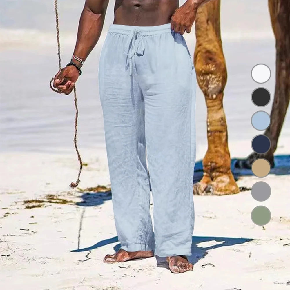 2025 novas calças de linho de algodão masculino solto legal casual calças compridas cintura elástica calça longa casual streetwear calças leves