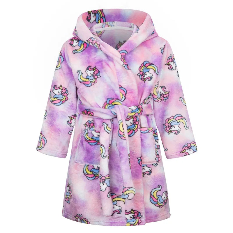 Roupão de banho infantil de dinossauro com capuz, pijama de unicórnio de desenho animado para meninos, roupões de banho de lã para meninas, roupa de dormir para bebês