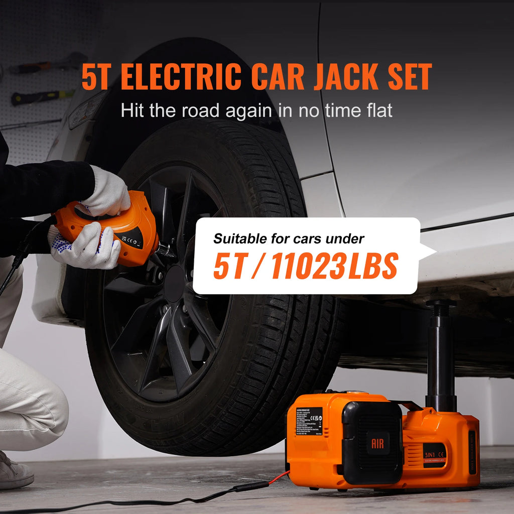 SucceBuy 5T Gato Hidráulico para Carro Elétrico com Chave de Impacto Elétrica Bomba Inflável Embutida, Luz LED para Caminhão Sedan SUV