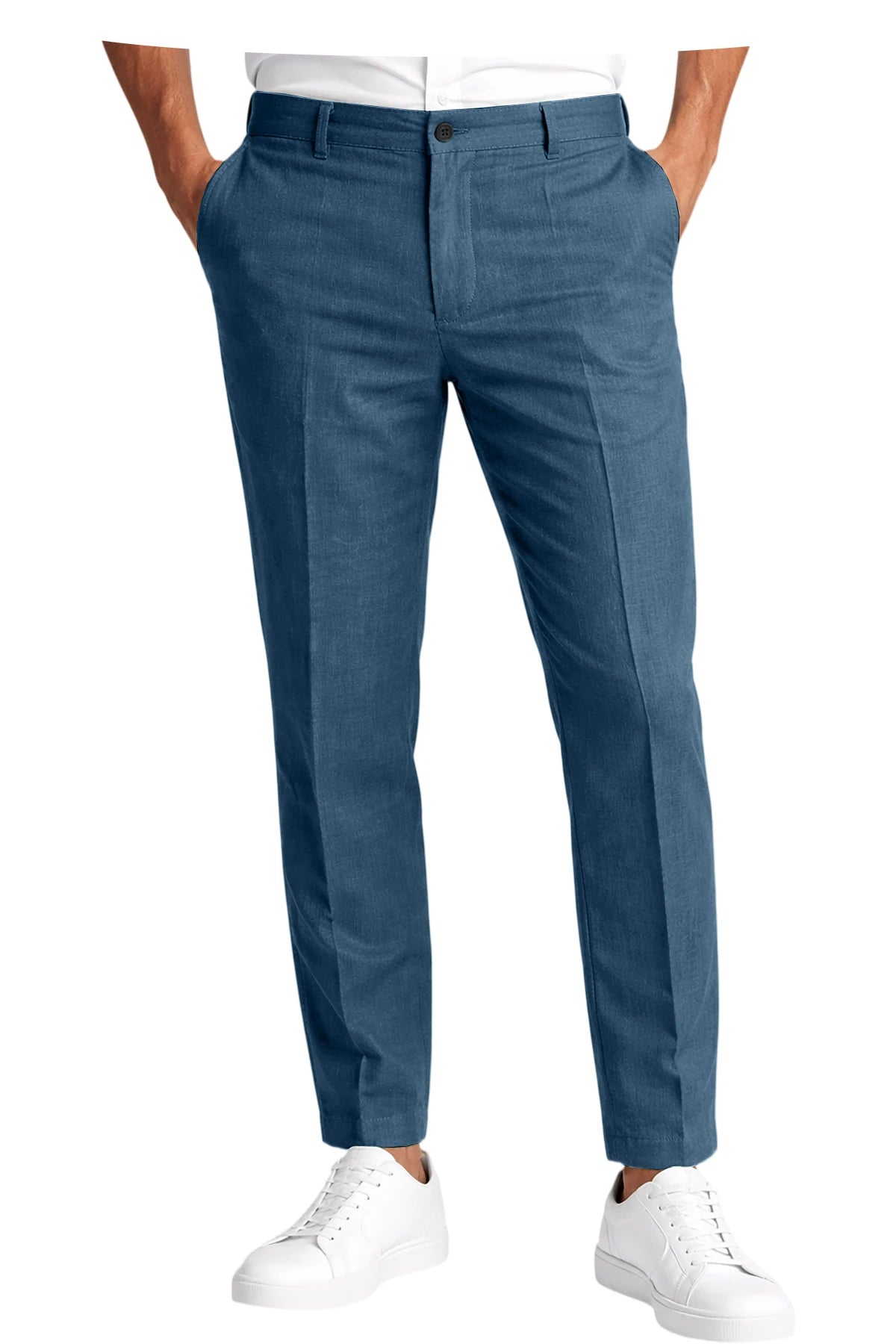 Calças Masculinas Premium em Mistura de Linho, Leves, Slim Fit, Resistentes a Rugas, para Escritório, Verão, Casual e Formal