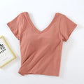 Camiseta de manga curta de algodão almofadas no peito feminino verão uma peça sleep tops com decote em v roupa exterior magro pijamas 1 peça pijamas
