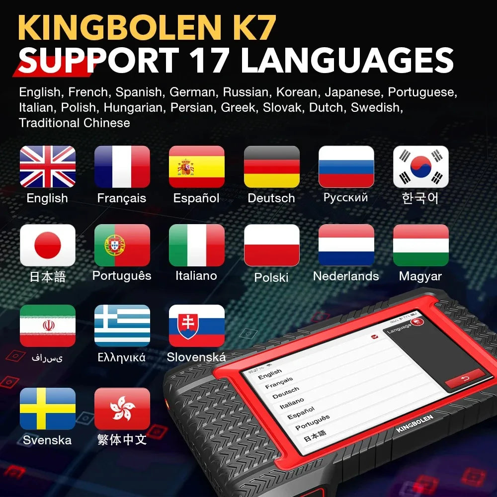 Atualização vitalícia gratuita KINGBOLEN K7 ALL System Ferramentas de diagnóstico de carro português Codificação ECU Teste ativo 28 reinicializações Scanner OBD PK LAUNCH X431 CRP919E BT