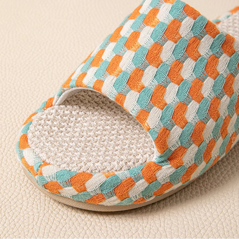 Chinelos de Plataforma de Linho para Mulheres, Coloridos e Fashion, Sapatos de Designer de Verão, Novos Chinelos Abertos para Uso Interno, Macios e Antiderrapantes, Unissex