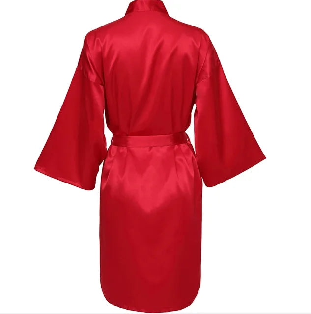 Robe noturno de cetim sólido, roupão elegante de meia manga com decote em V e cinto, roupa de dormir feminina