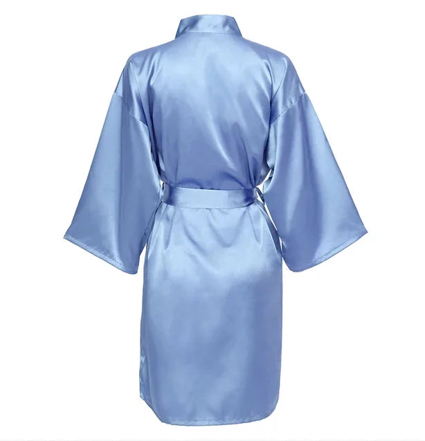 Robe noturno de cetim sólido, roupão elegante de meia manga com decote em V e cinto, roupa de dormir feminina