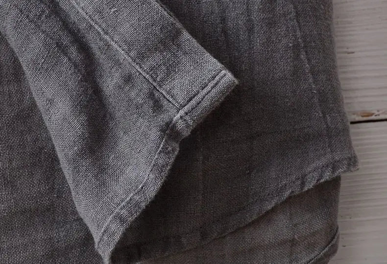 Camisa de Linho de Manga Curta para Homens, Camisa Casual Solta e Fresca de Verão em Cores Sólidas, Estilo Retro Japonês