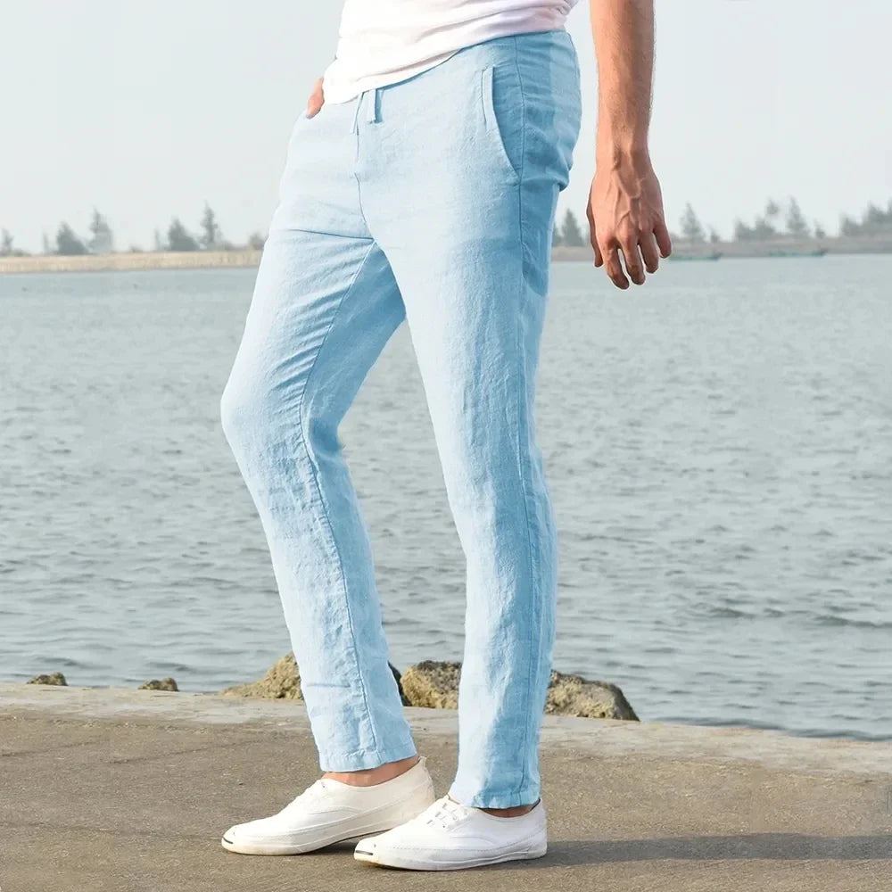 Calças de linho de algodão masculino outono novo respirável cor sólida calças de linho fitness streetwear S-3XL