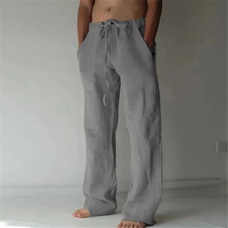 Calças de linho de algodão masculino outono novo respirável cor sólida calças de linho fitness streetwear S-4XL
