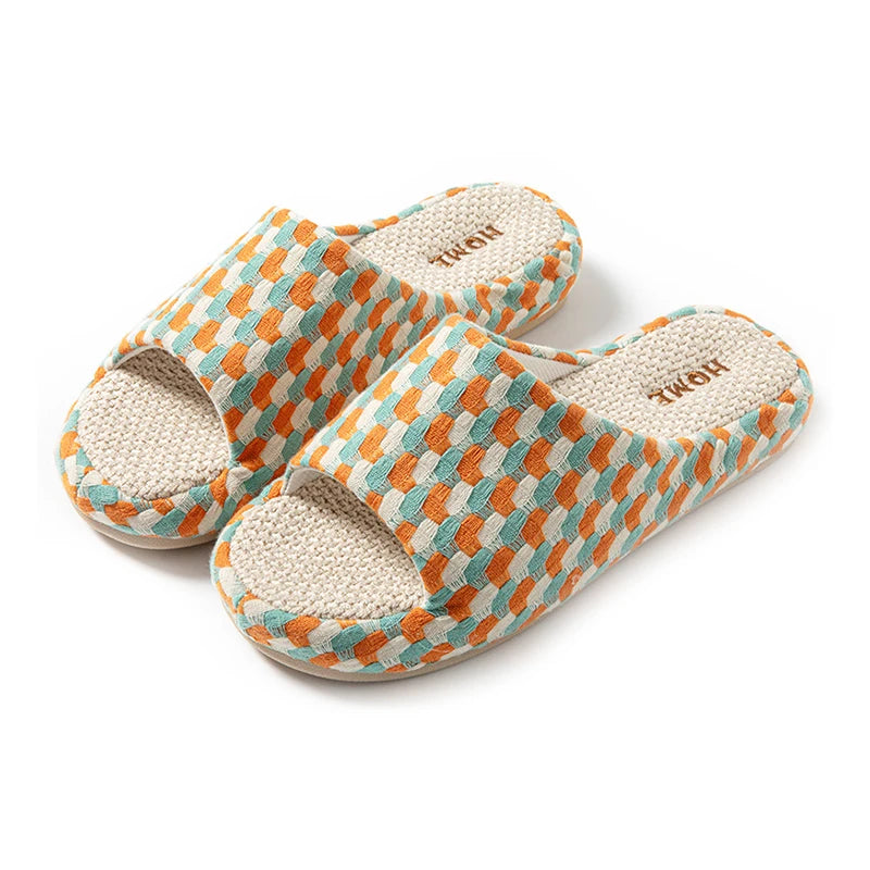 Chinelos de Plataforma de Linho para Mulheres, Coloridos e Fashion, Sapatos de Designer de Verão, Novos Chinelos Abertos para Uso Interno, Macios e Antiderrapantes, Unissex