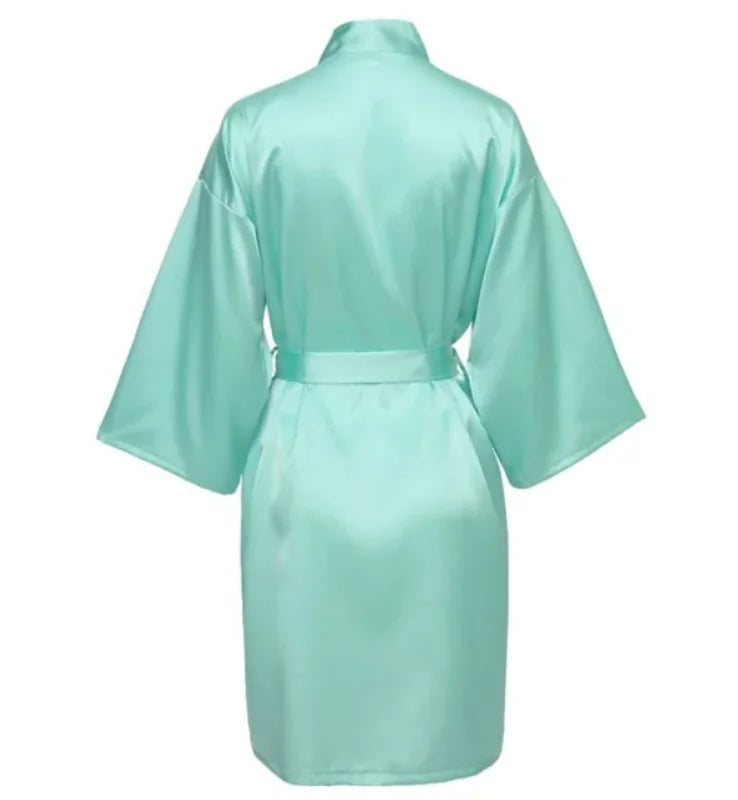 Robe noturno de cetim sólido, roupão elegante de meia manga com decote em V e cinto, roupa de dormir feminina