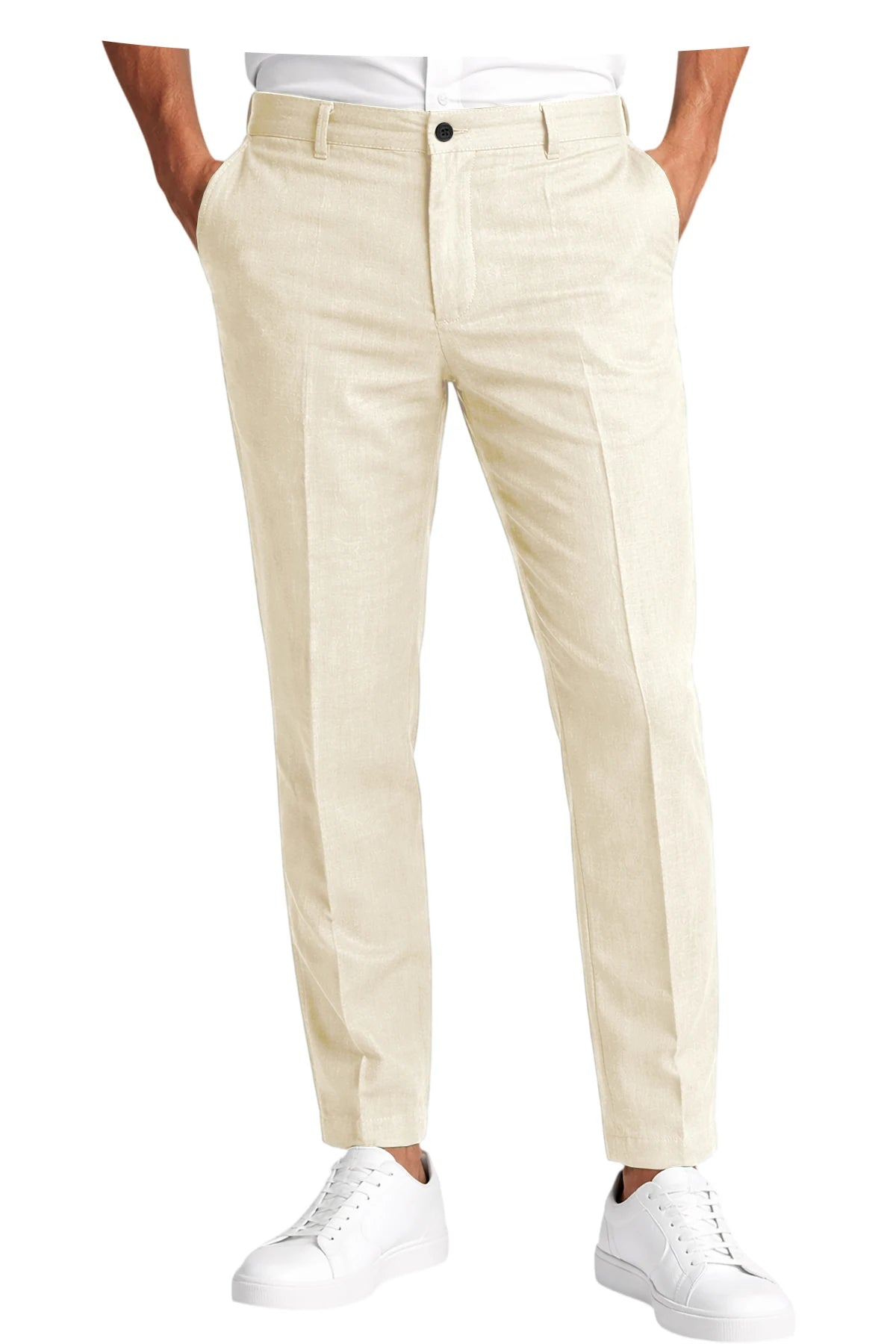 Calças Masculinas Premium em Mistura de Linho, Leves, Slim Fit, Resistentes a Rugas, para Escritório, Verão, Casual e Formal