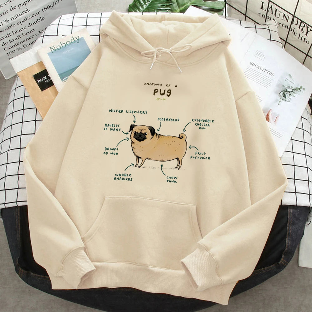 Hoodies japoneses Pug para mulheres, Moletons engraçados, Roupas Femininas Anime