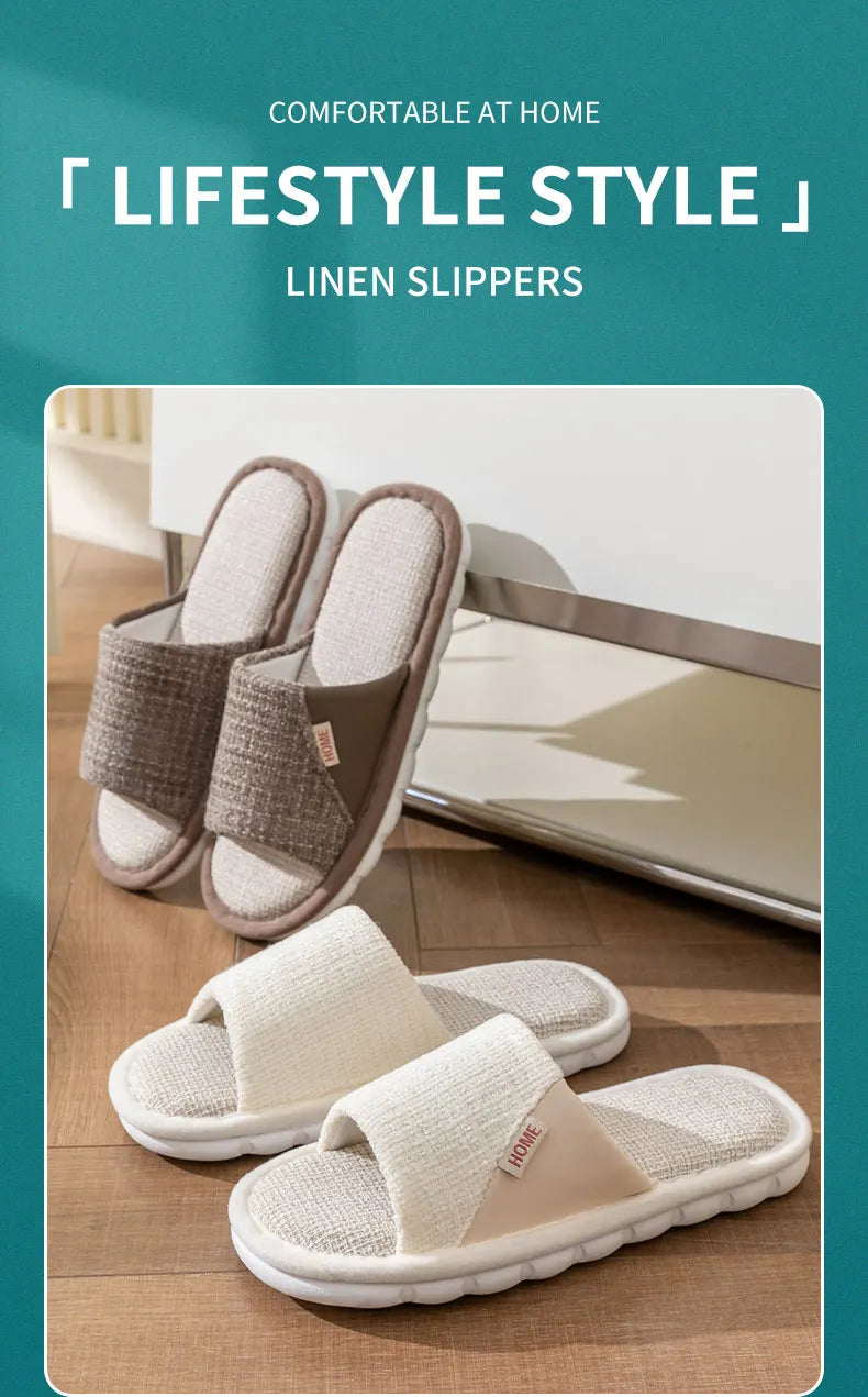 Chinelos de linho de sola macia para homens e mulheres, roupa exterior de verão, chinelos de linho de algodão
